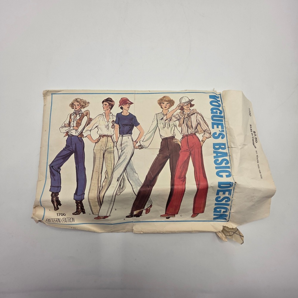 Vogue 1700 Sewing Pattern Misses Pants Wide Leg Slim Vintage 70s High Waist 28